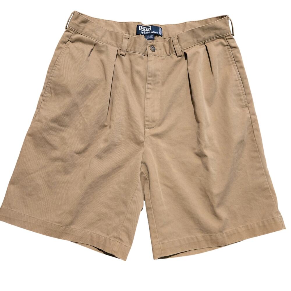 Polo Ralph Lauren Mens Vtg 90s Y2K Prep Tyler Short Cotton Tan Pleated Chino 34
